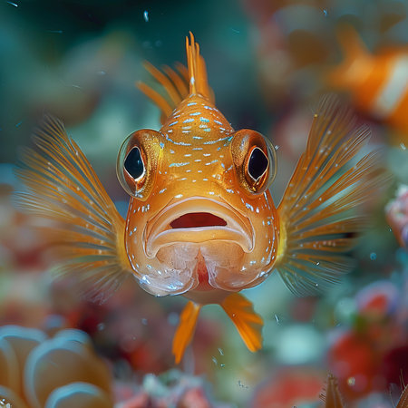 3D illustration of a red cichlid fish in a coral reefの写真素材