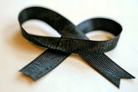 Black ribbon on a white background, symbol of the fight against breast cancerの写真素材