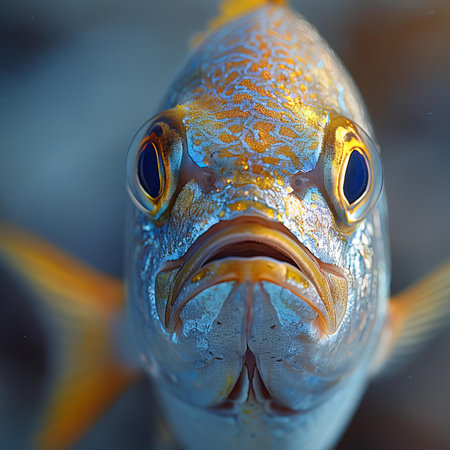 Close-up of the head of a goldfish in the seaの写真素材