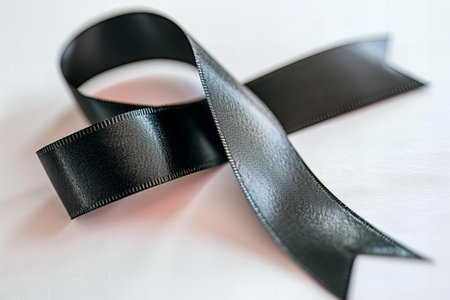 Black ribbon on a white background.の写真素材