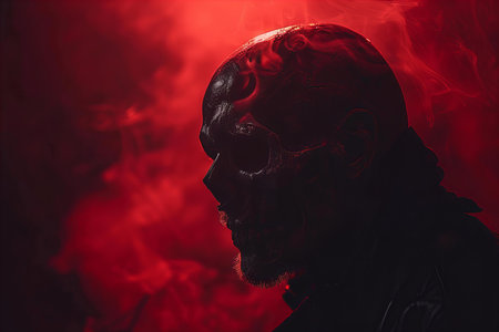 Portrait of a man with skull in smoke. Halloween theme.の写真素材