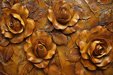 Flowers made of gold paint on a brown background. 3d renderingの写真素材