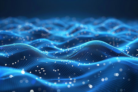 3d rendering of abstract digital blue wave with particles. Network connection structure. Technology...