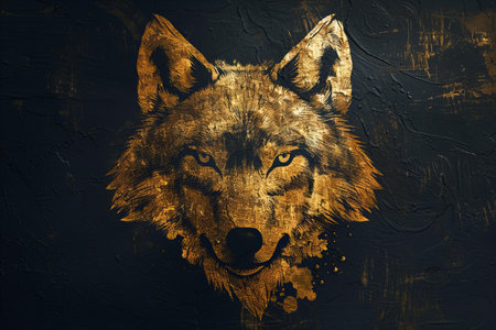Portrait of a wolf on a dark background. Artistic painting.の写真素材