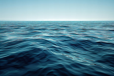 Blue sea or ocean water surface and blue sky. 3d renderの写真素材