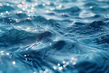 abstract background of blue water surface with bokeh defocused lightsの写真素材