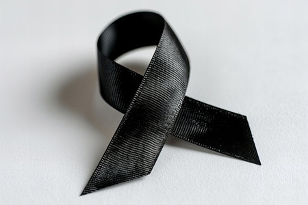 Black ribbon on a white background. A symbol of World Aids Day.の写真素材