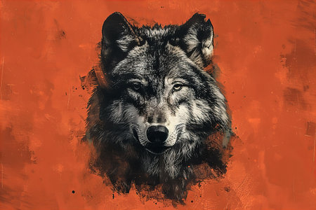 Wolf portrait on a grunge background. Digital painting. Toned.