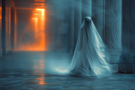 Ghost in the city. Halloween concept. 3D Rendering.の写真素材