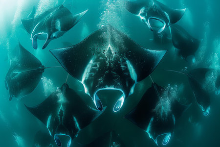 Manta Ray in deep blue ocean. 3D Rendering.