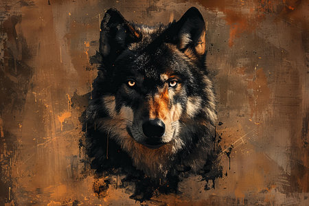Portrait of a wolf dog on grunge background. Digital painting.の写真素材
