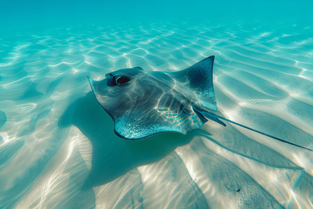 Stingray swimming in the clear waters.