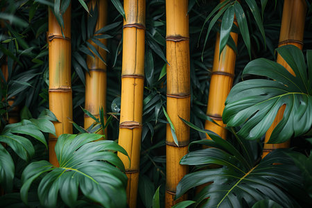 Bamboo background. Tropical plants in botanical garden. Bamboo background.の写真素材