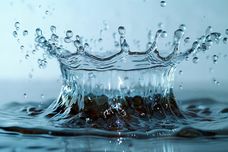 Water splash with ripples and ripples close-up macro photography