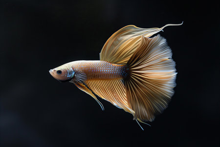 Capture the moving moment of yellow siamese fighting fish isolated on black background. betta fish.