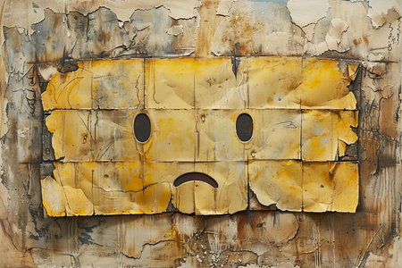 grunge wall with sad face used as backgroundの写真素材