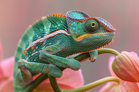 Close up of a veiled chameleon, Furcifer pardalis
