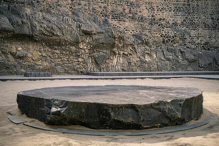 Empty round stone platform on the beach