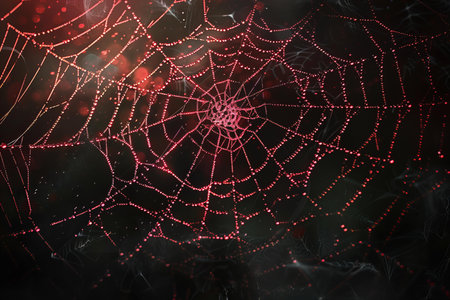spider web on a dark background with red bokeh lights