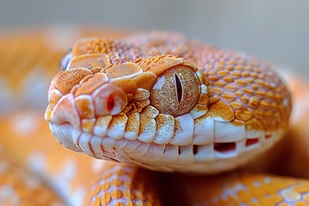 Portrait of a red snake on a white background close-upの写真素材