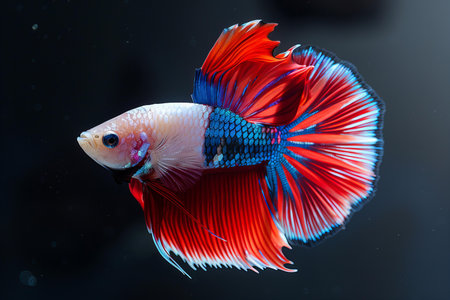 Capture the moving moment of red siamese fighting fish isolated on black background. betta fish.