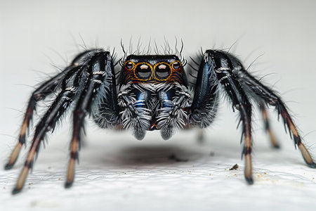 Close up of Jumping spider on the white background, Thailand.