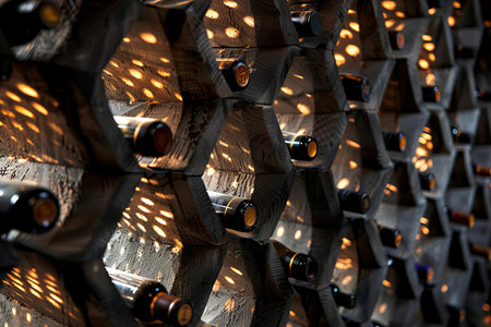 Wine bottles in a wine cellars. Wine production concept.の写真素材