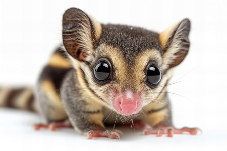 A closeup shot of a sugar glider isolated on a white background