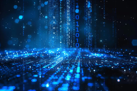 Abstract technology background with binary code. Big data concept. 3D Rendering