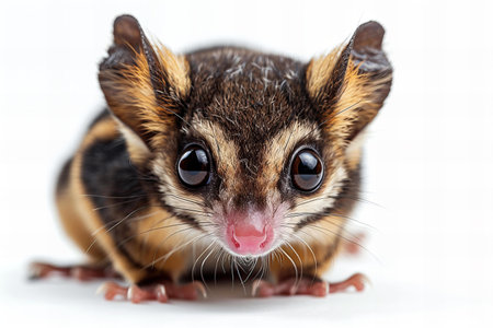Close up of a sugar glider isolated on a white background.