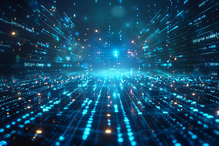 Abstract technology background with glowing lines and dots. 3D Rendering