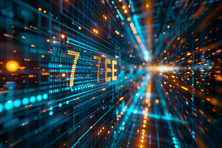 Futuristic technology background with binary code. 3D Rendering