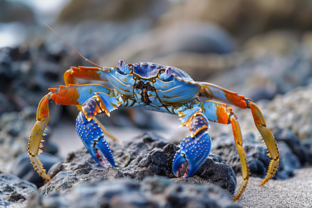 Blue crab on the beach in Galapagos Islands, Ecuador.