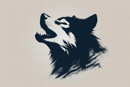 Wolf head silhouette in grunge style. Hand drawn vector illustration.の写真素材