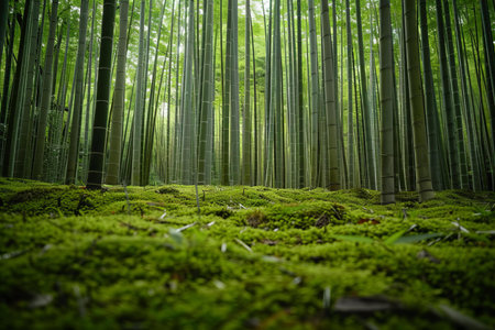 Green bamboo forest in Arashiyama, Kyoto, Japan.