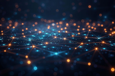 Abstract technology background with glowing dots and lines. 3D Rendering