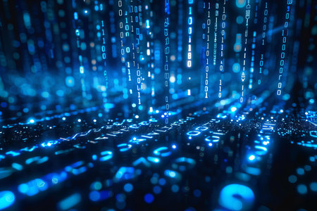 blue matrix digital background, cyberspace concept, 3d rendering