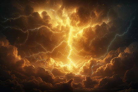Lightning in the sky. Thunderstorm. 3D illustration.