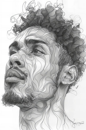 Portrait of a man with curly hair. Hand-drawn illustration.