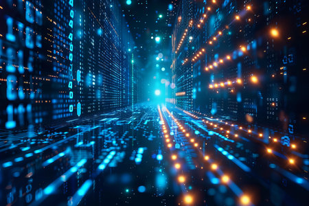 abstract digital data flow on blue background, technology concept, 3d rendering