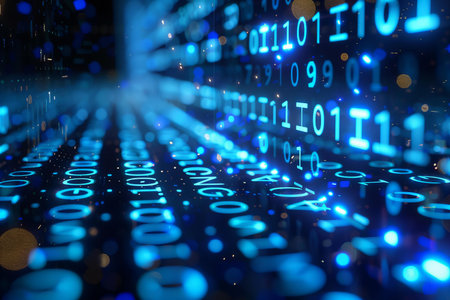 Blue digital binary code. Abstract background. 3d rendering toned image