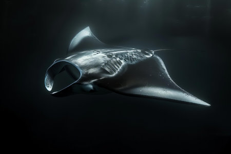 Manta ray in the dark water. 3d render illustration.