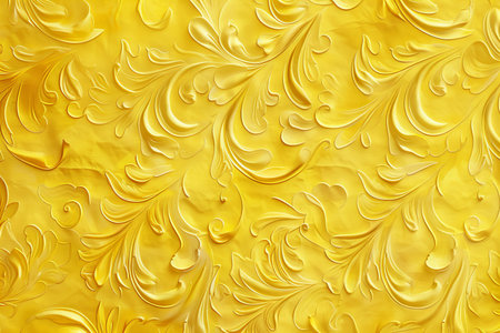 Gold background with a pattern of leaves. 3d rendering, 3d illustration.