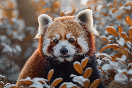 Red panda (Ailurus fulgens) in winterの写真素材