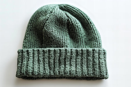 Knitted woolen hat on a white background. Winter clothing.