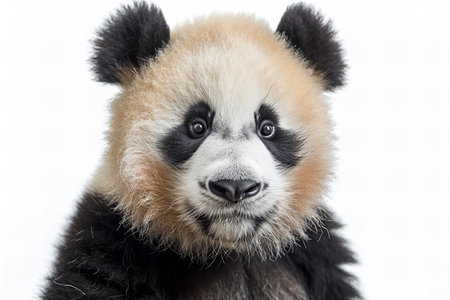 Portrait of a giant panda in front of a white backgroundの写真素材