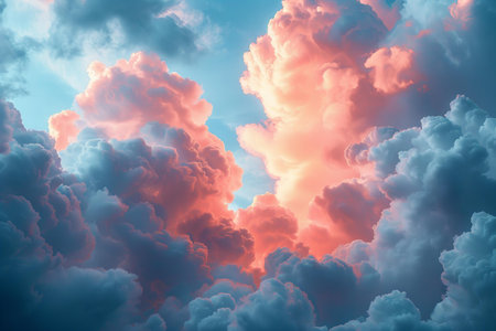 Dramatic sunset sky with glowing cumulus clouds. Nature backgroundの写真素材