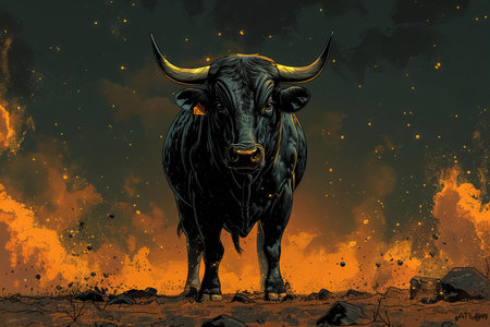 Bull in the fire. Illustration of a bull in the fire.