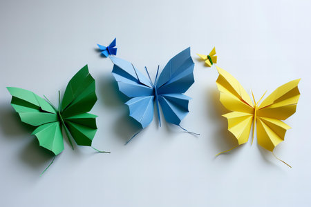 Paper origami butterfly isolated on white background. 3d illustration.の写真素材