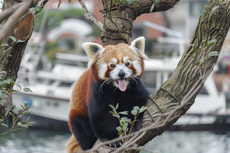 Red panda (Ailurus fulgens) on a treeの写真素材
